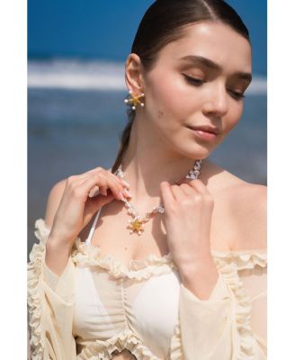 Lila Starfish Charm Freshwater Petal Pearl Choker Necklace