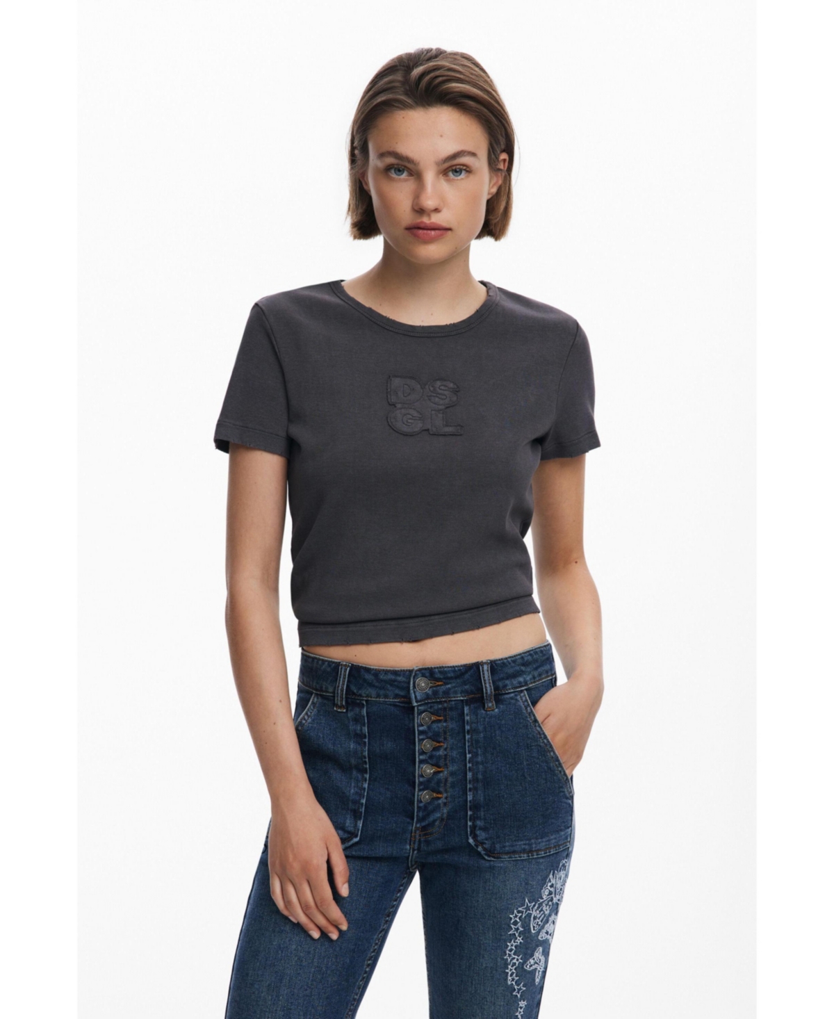 Desigual Women's Embroidered Jeans With Square Pockets In Blue