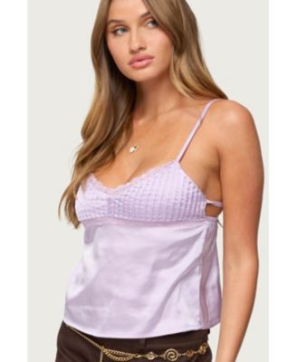 Women's Blanca Satin Effect Lace Trim Tank Top