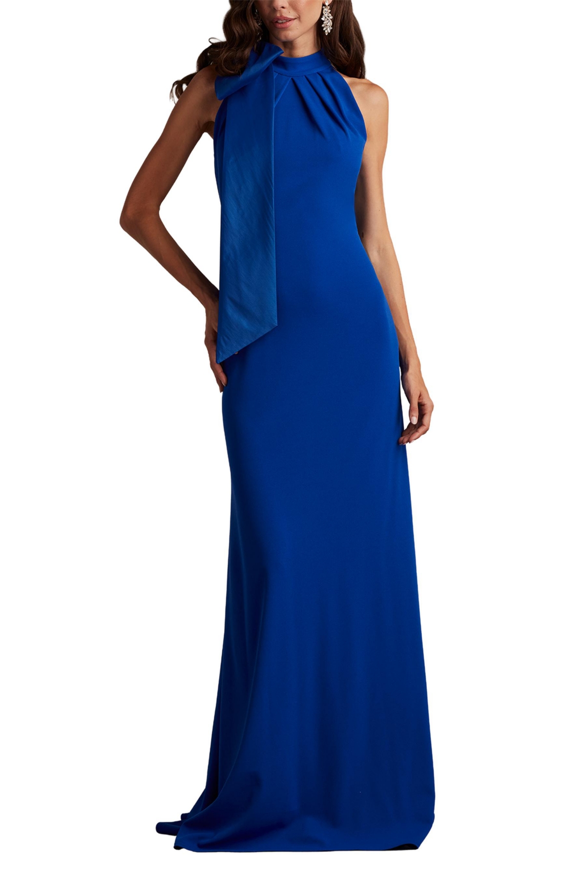 Tadashi Shoji Women's Sims Taffeta Shoulder Bow Halter Gown Hibiscus