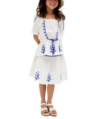 Little Girls Raffya Ally Paneled Waist Embroidered Skirt