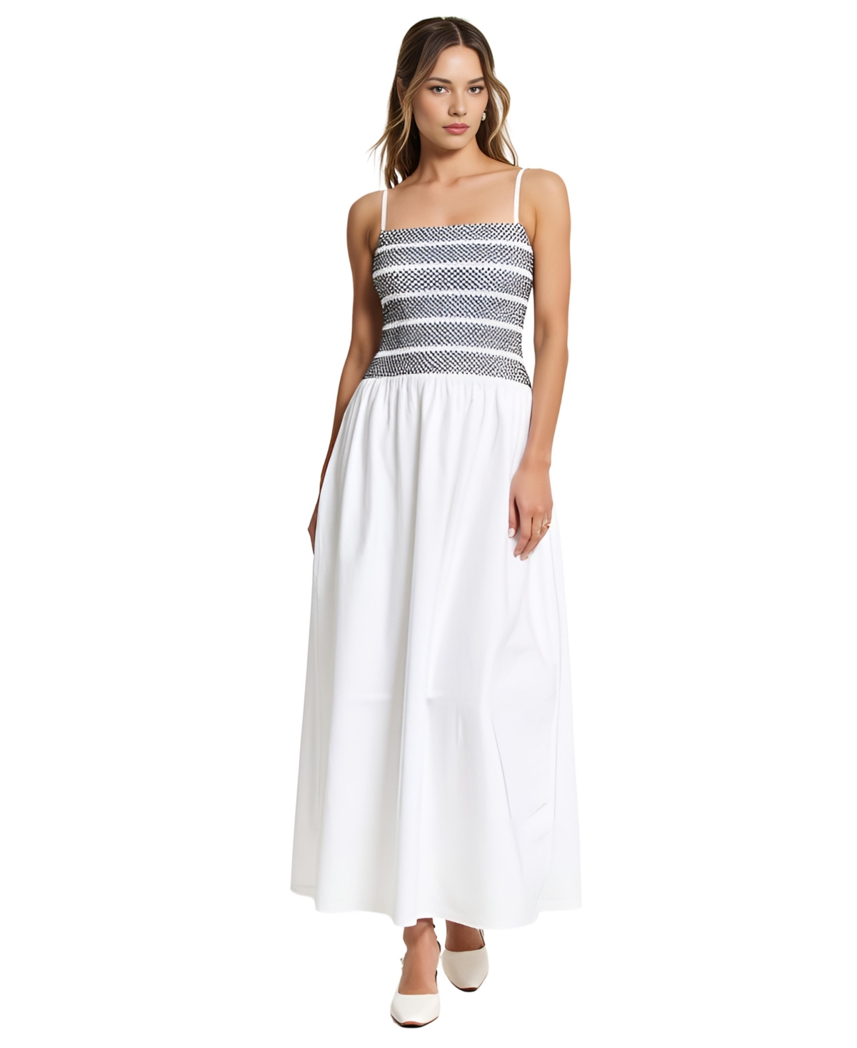 Women's Smocked Bodice A-Line Maxi Dress - White