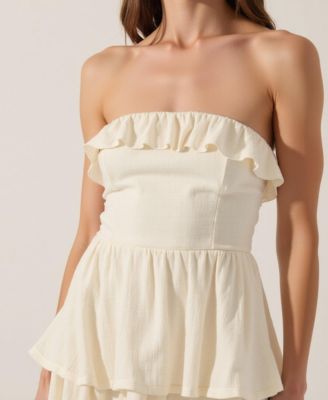 Women's Strapless Tiered Ruffle Maxi Dress With High Slit