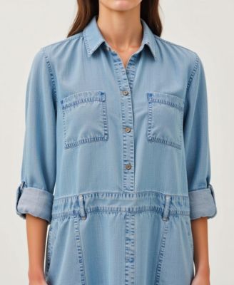 Women's Button-Front Denim Mini Dress with Pockets