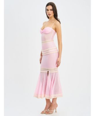 Women's Pallas Pink Lace Trim Crochet Mermaid Maxi Dress