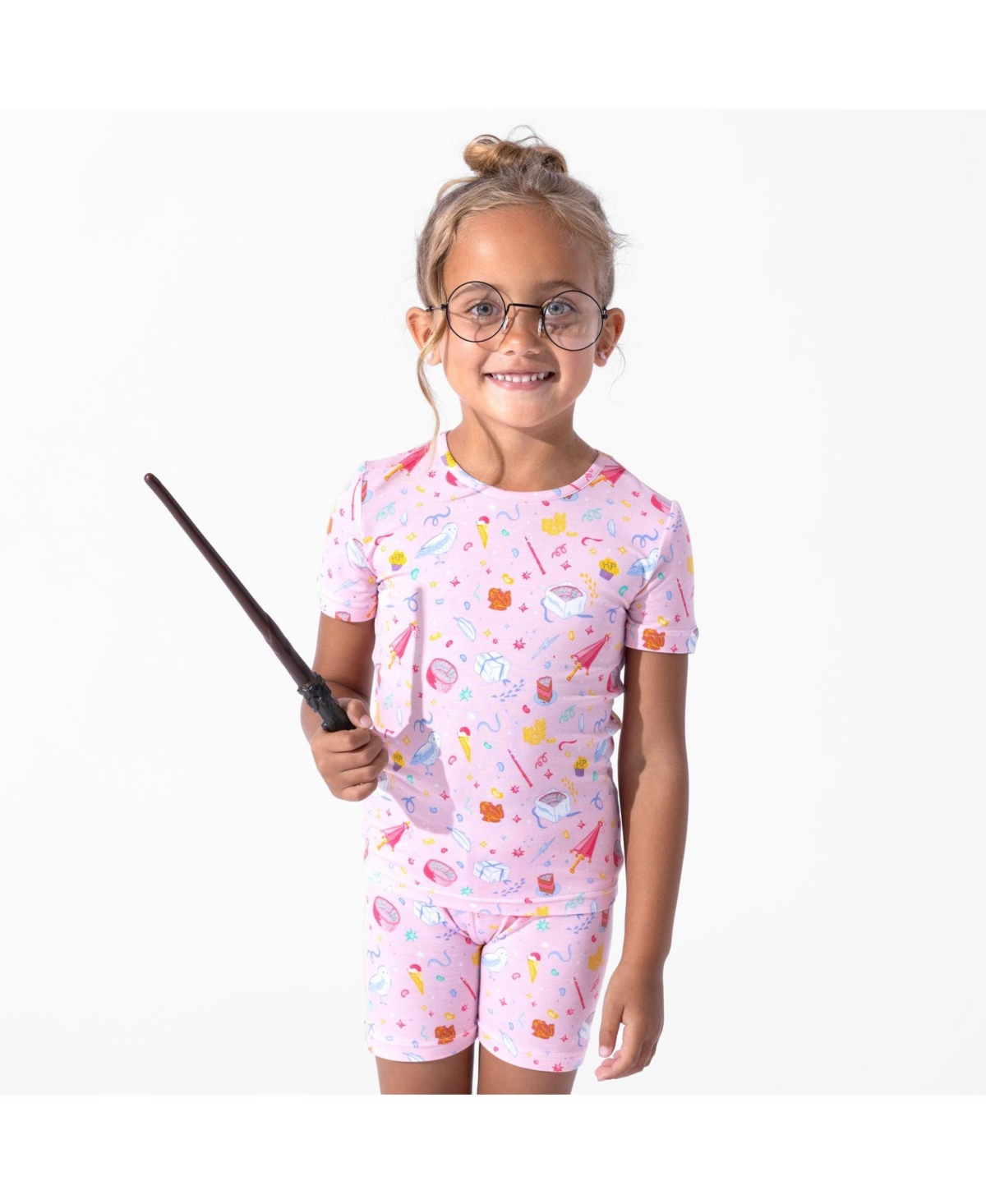 Bellabu Bear Unisex Happee Birthdae Harry Kids 2-piece Short Sleeve & Shorts Pajama Set In Pink