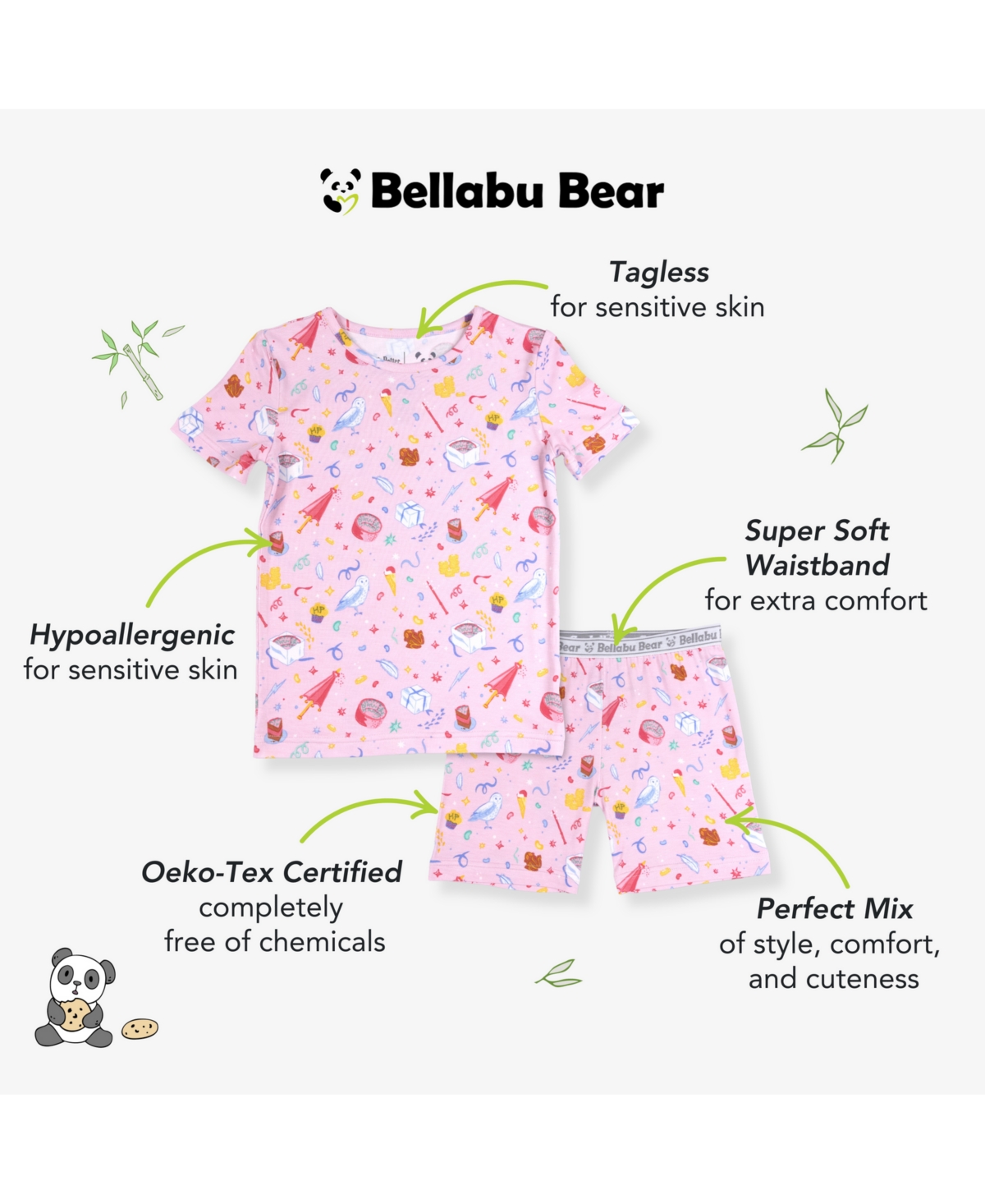 Bellabu Bear Unisex Happee Birthdae Harry Kids 2-piece Short Sleeve & Shorts Pajama Set In Pink
