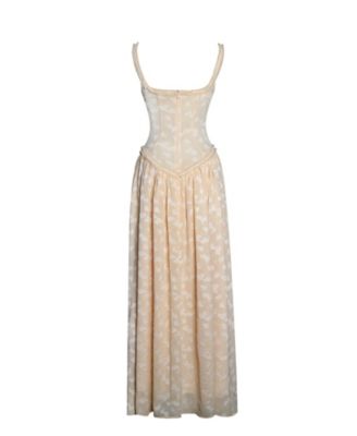 Women's Ulissa Orange Square Neck Jacquard Textured High Slit Maxi Dress