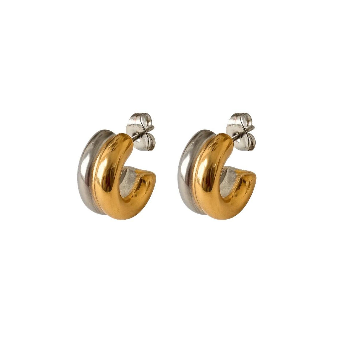 Fusion Glow Mixed Metal Two-Tone Earrings â Bold Sculptural Hoops - Gold