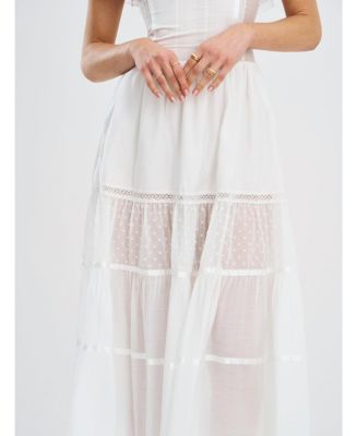 Women Eden Square Neck Ruffle Trim High Waist Midi Dress