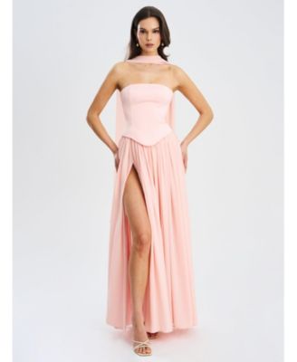 Women's Qianna Baby Pink Peplum Top Drop Waist Chiffon Gown