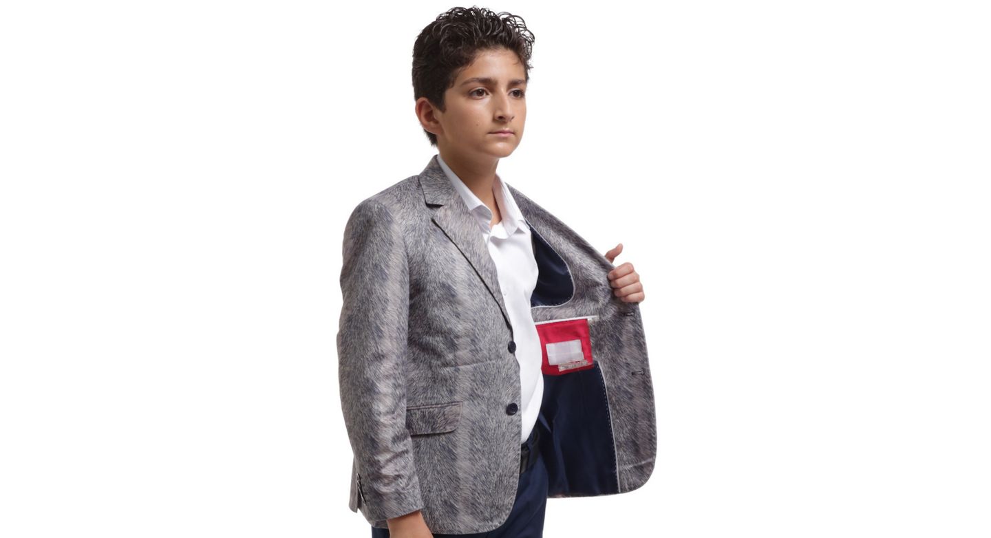 Пиджак Elie Balleh Silver Slim Fit Printed Velvet Blazer для мальчиков, цвет: Серебряный — фото 2