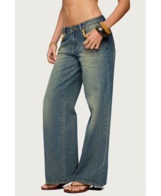 Women's Faux Suede Star Low Rise Jeans