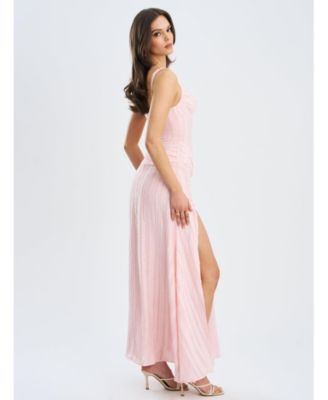 Women's Mallory Baby Pink Stripe Jacquard High Slit Gown