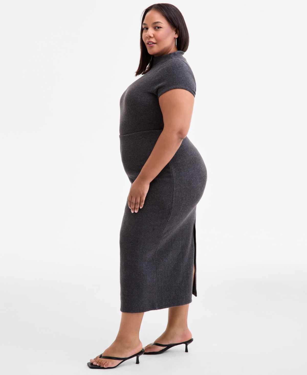 Bar Iii Trendy Plus Size Midi Sweater Skirt, Macy's Exclusive In Gray