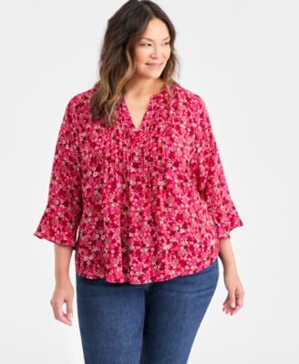 Style & Co - Plus Size Pleated Ditsy-Print Top