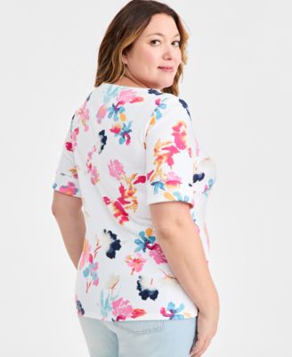 Plus Size Boat-Neck Cuffed-Sleeve Top, Macy's Exclusive