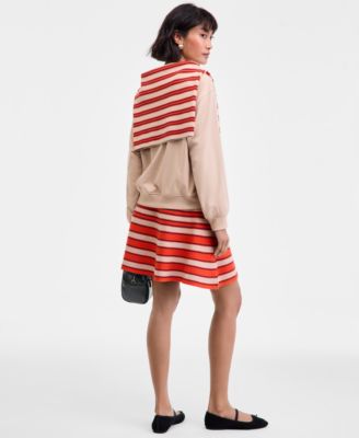Women's Striped Pull-On Flounce Sweater Mini Skirt, Macy's Exclusive