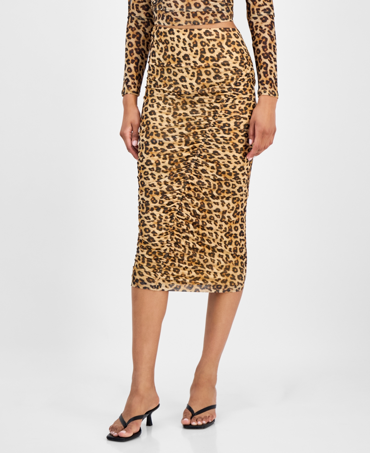Bar Iii Women's Leopard-Print Ruched Bodycon Midi Skirt, Macy's Exclusive
