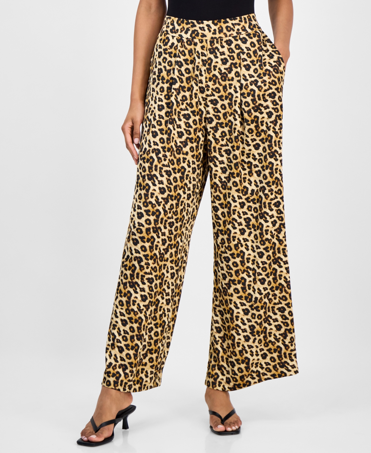 Bar Iii Women's Leopard-print Pull-on Wide-leg Pants, Macy's Exclusive In Multi