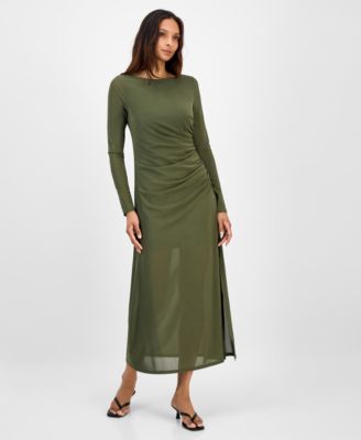 Bar III - Women's Low-Back Ruched Mesh Midi Dress