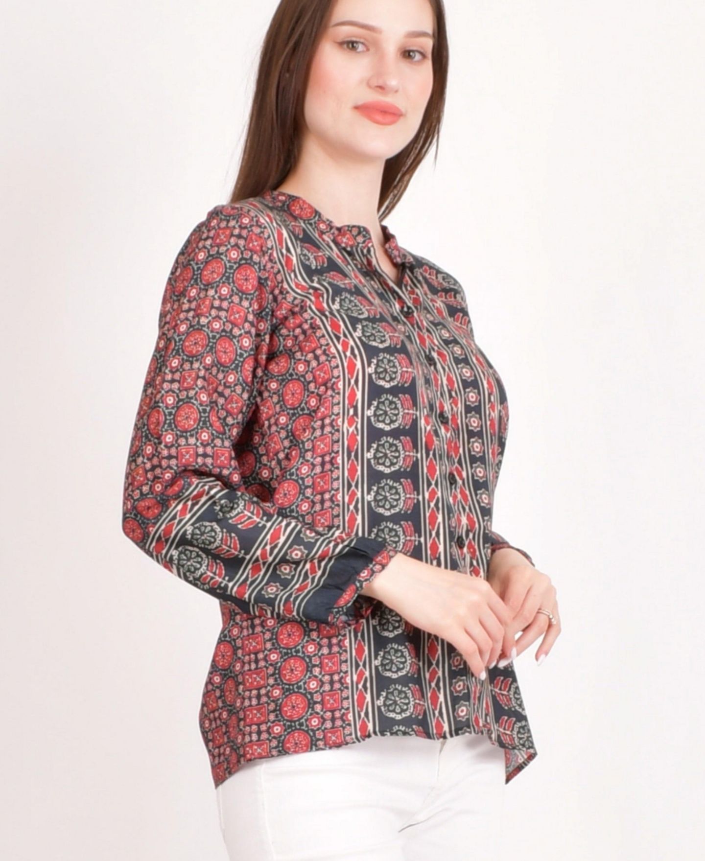 Женский топ RAAS Muslin Silk Button-Up, цвет: Тёмно-бордовый — фото 1