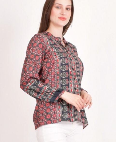 Женский топ RAAS Muslin Silk Button-Up, цвет: Тёмно-бордовый