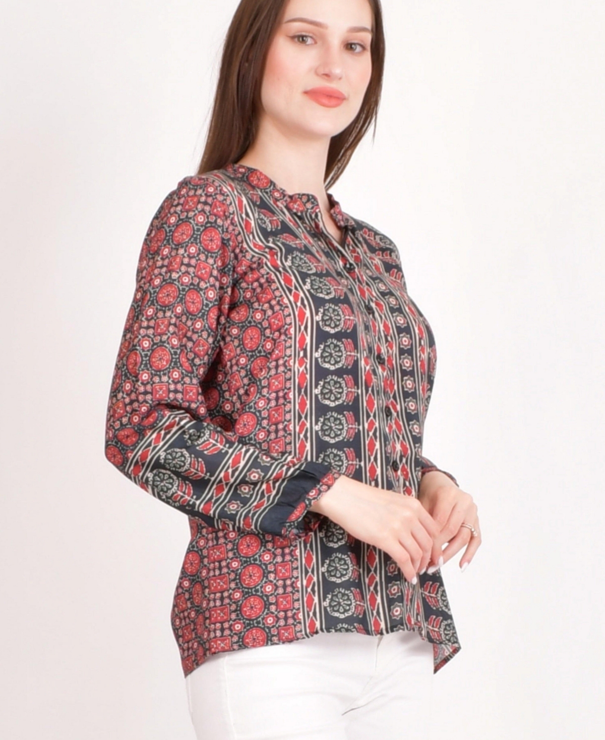 Women's Muslin Silk Button-Up Top - Maroon