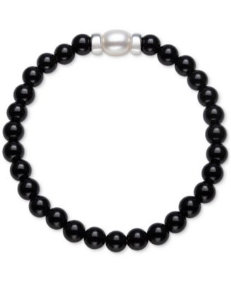 Macy's - Onyx & Cultured Freshwater Pearl (7-8mm) Stretch Bracelet in Sterling Silver (Also in Rose Quartz)