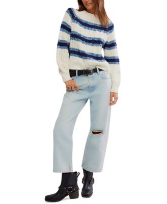 Free People - Women's Frankie Striped Cotton Cable Knit Sweater