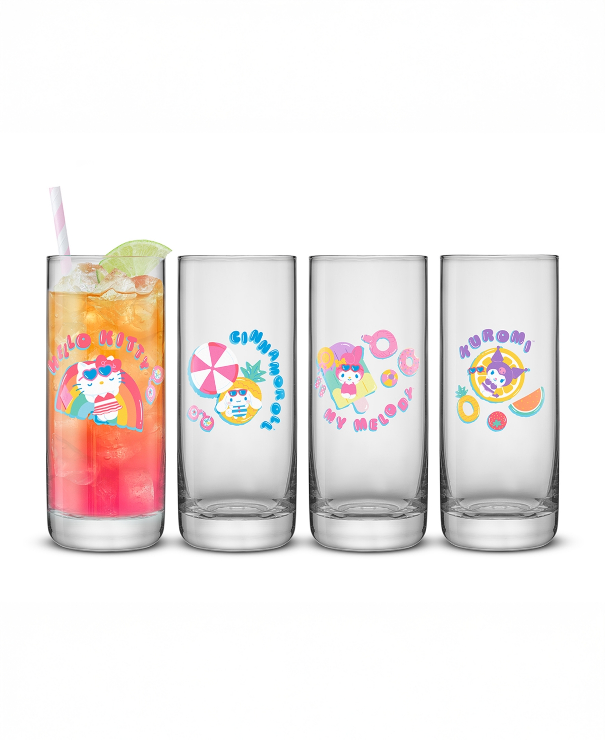 Joyjolt Hello Kitty Friends Summer Drinking Glasses, Set Of 4 In Multi
