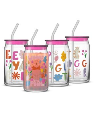 Pooh and Friends Can Tumblers with Lids and Straws, Set of 4