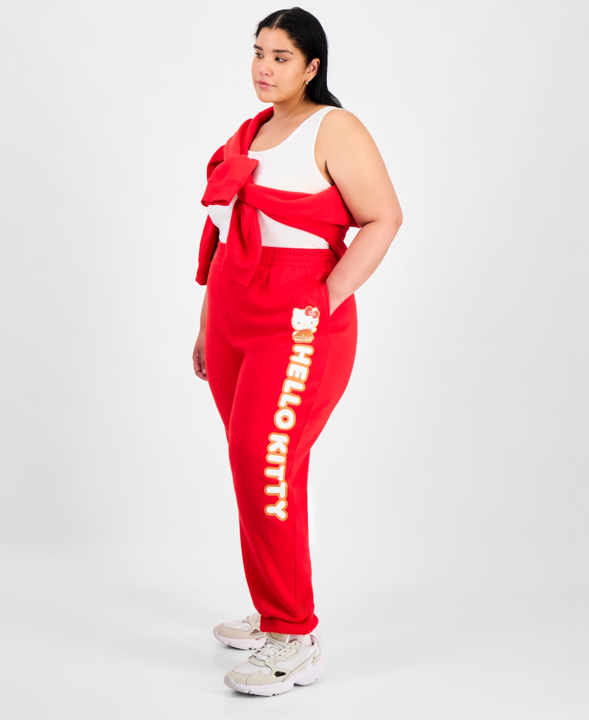 Love Tribe Trendy Plus Size Hello Kitty Holiday Sweatpants In Red