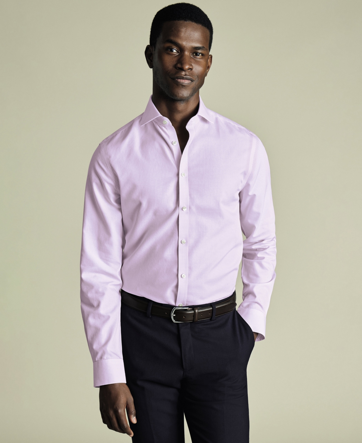 Charles Tyrwhitt Non-iron Poplin Gingham Shirt In Black