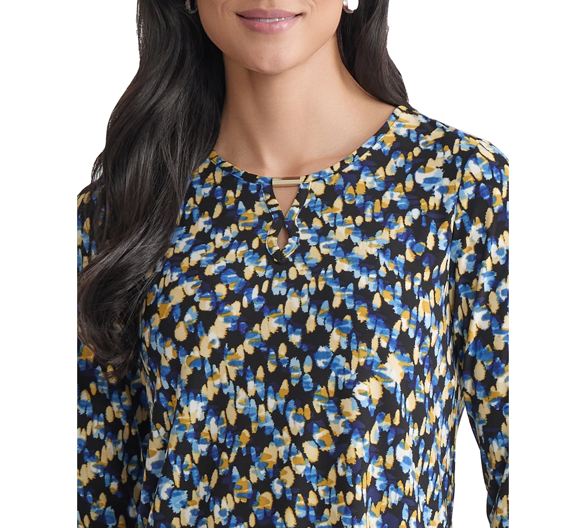 Jones New York Petite Printed Keyhole Top In Multi