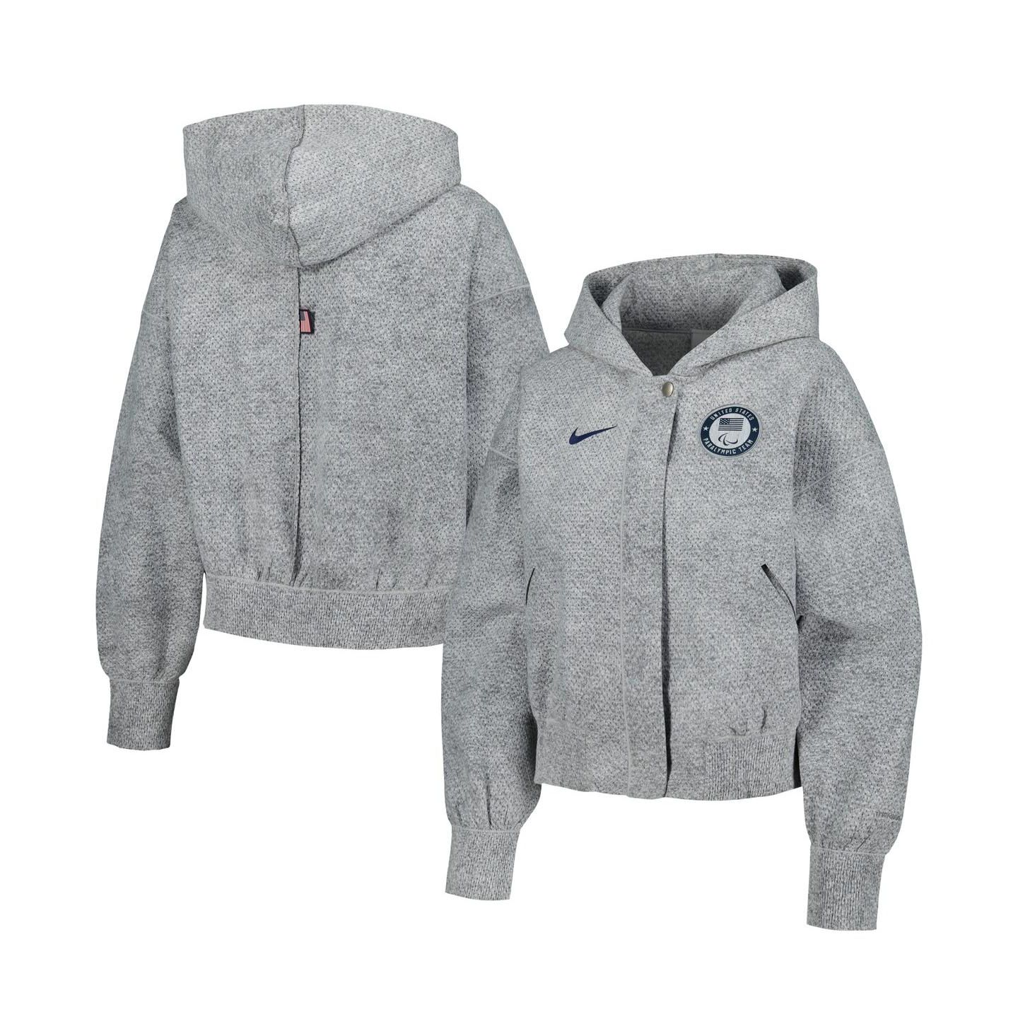 Женская куртка Nike Gray U.S. Paralympics 2024 Paralympics Media Day Oversized Cropped Performance Full-Zip Hoodie Jacket — фото 1