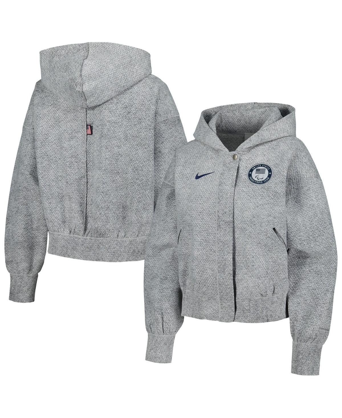 Nike Gray Team Usa Media Day Oversized Cropped Hoodie Performance Full-zip Jacket In Gray