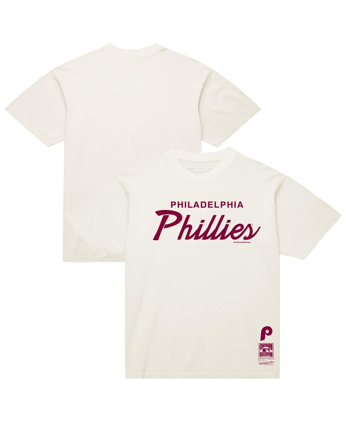 Mitchell & Ness Cream Philadelphia Phillies Vintage Script T-shirt In Neutral