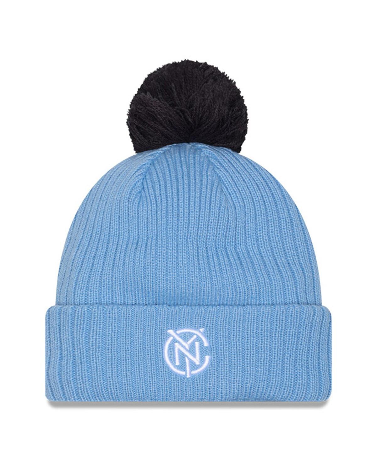 New Era Men's Light Blue New York City Fc 2025 Jersey Hook Cuffed with Pom Knit Hat