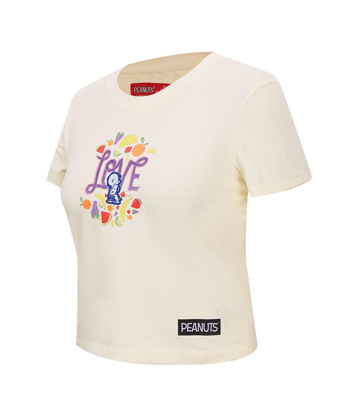 Freeze Max Women's Cream Peanuts Sweet Love Baby Doll Cropped T-shirt In White