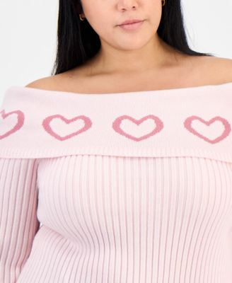 Trendy Plus Size Heart Off-The-Shoulder Sweater