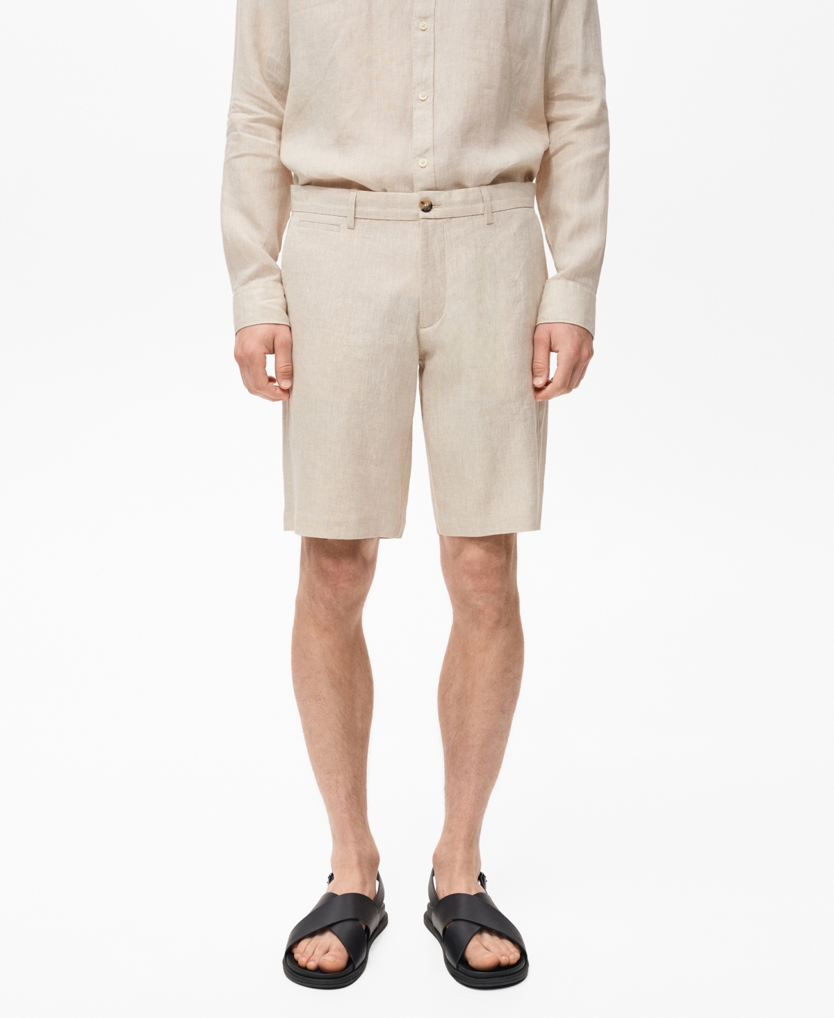 Men's Slim-Fit Linen Bermuda Shorts - Ecru