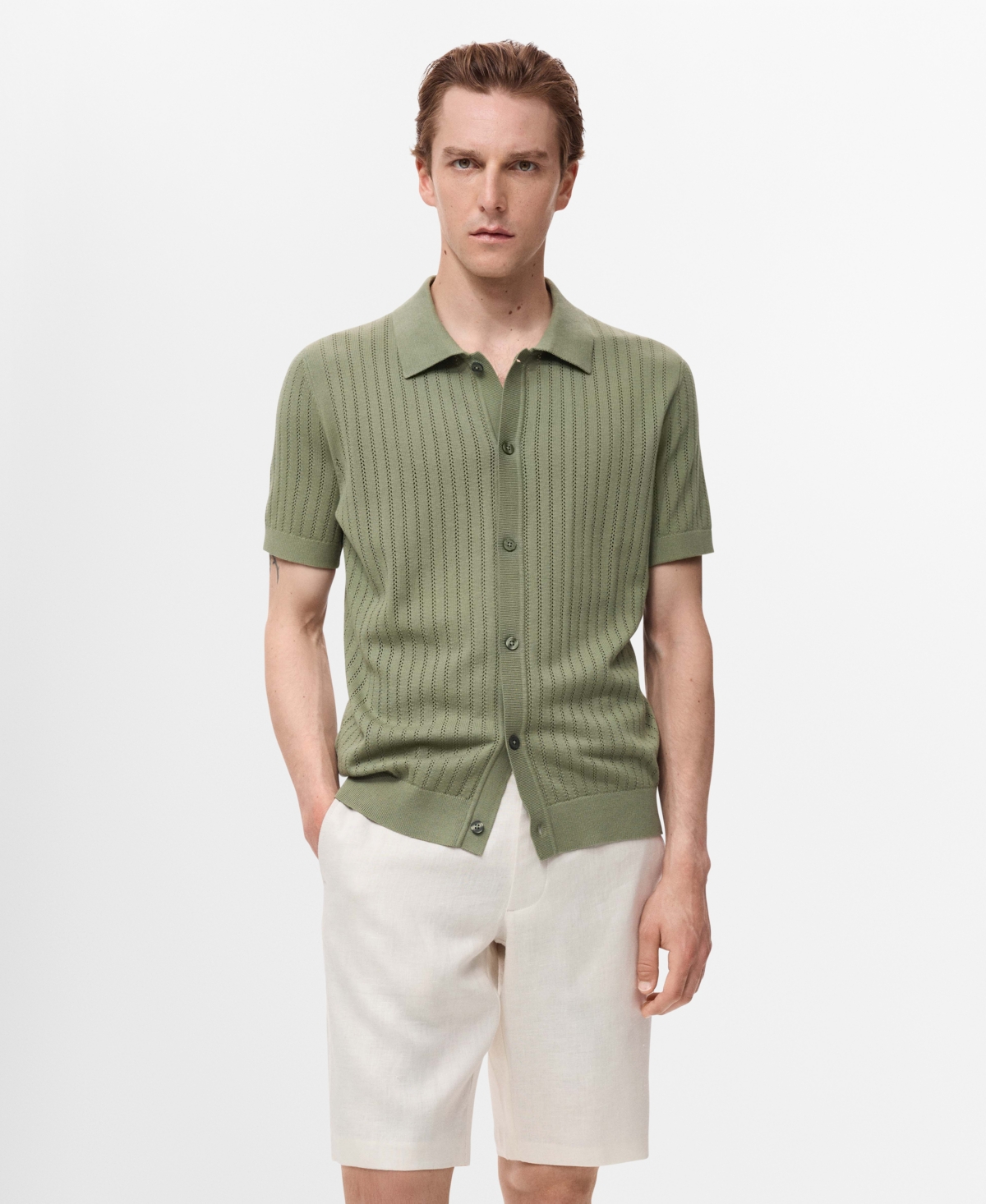 Men's Slim-Fit Linen Bermuda Shorts - Medium Green