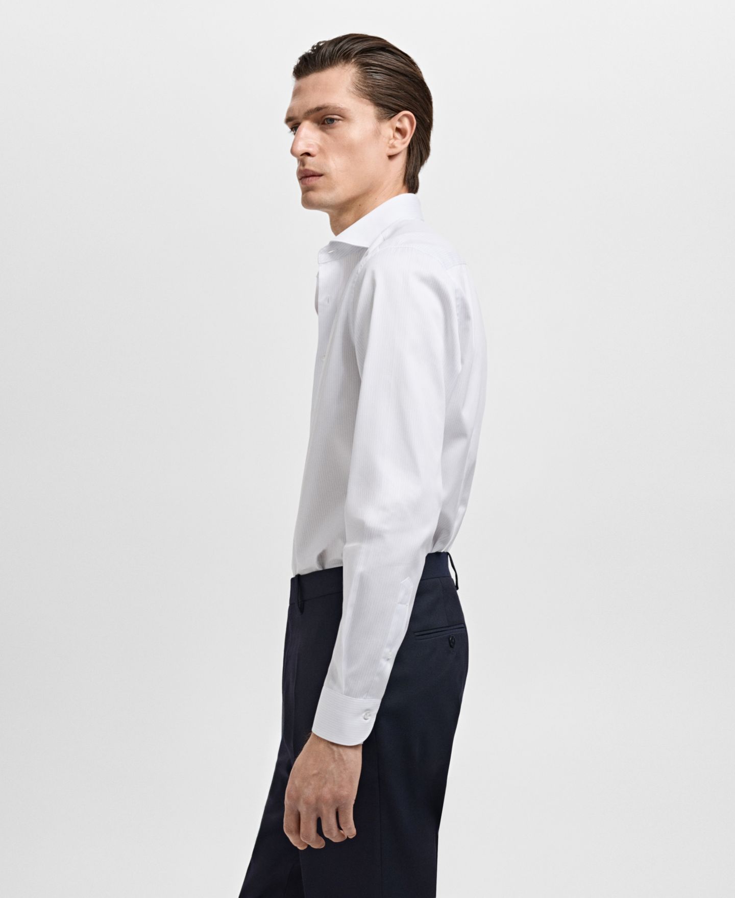 Мужская рубашка Mango Slim Fit Cotton Striped Dress Shirt, цвет: Белый — фото 5