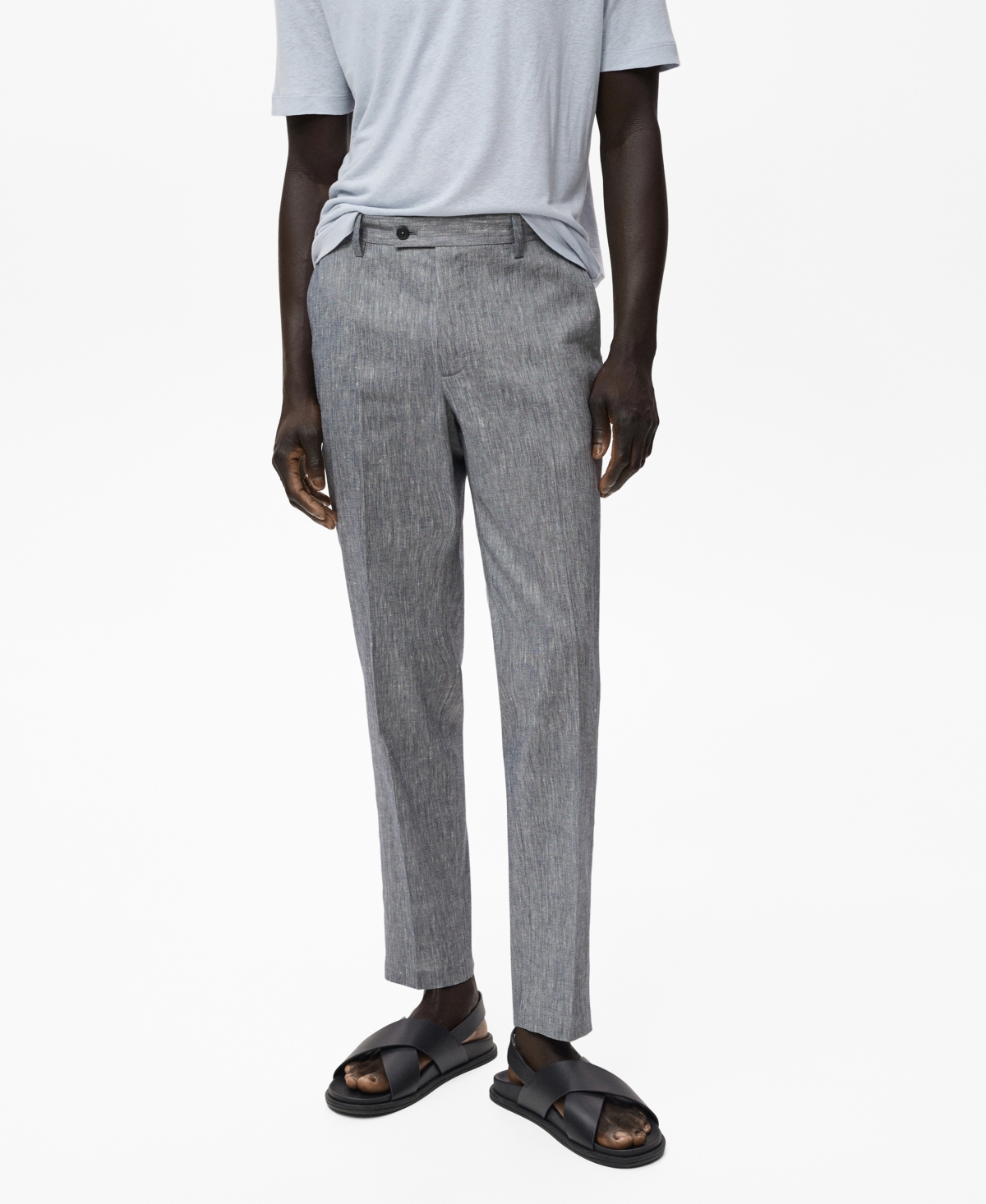 Men's Slim Fit Linen Pants - Navy