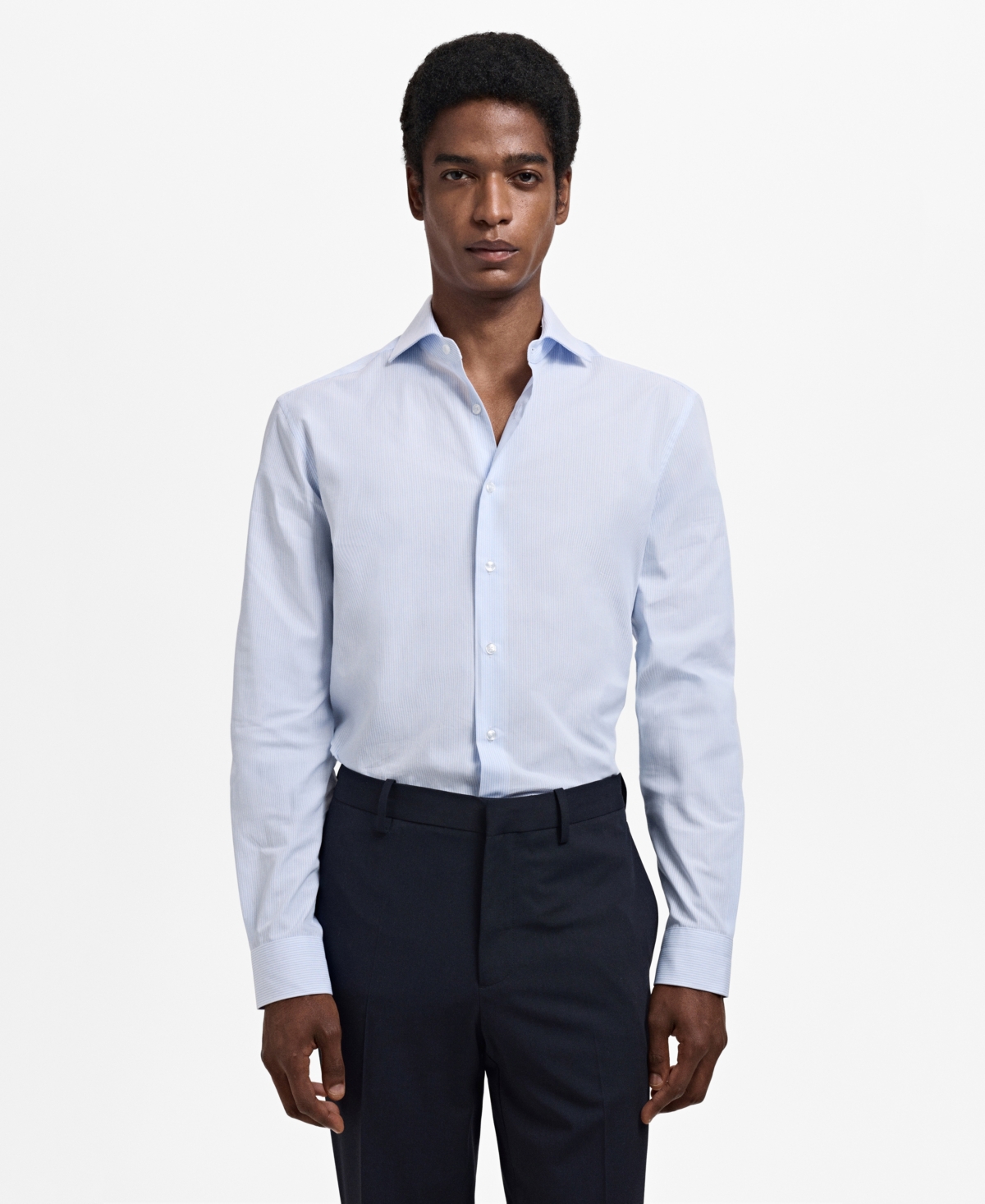 Men's Slim-Fit Thousand Striped Dress Shirt - Blue