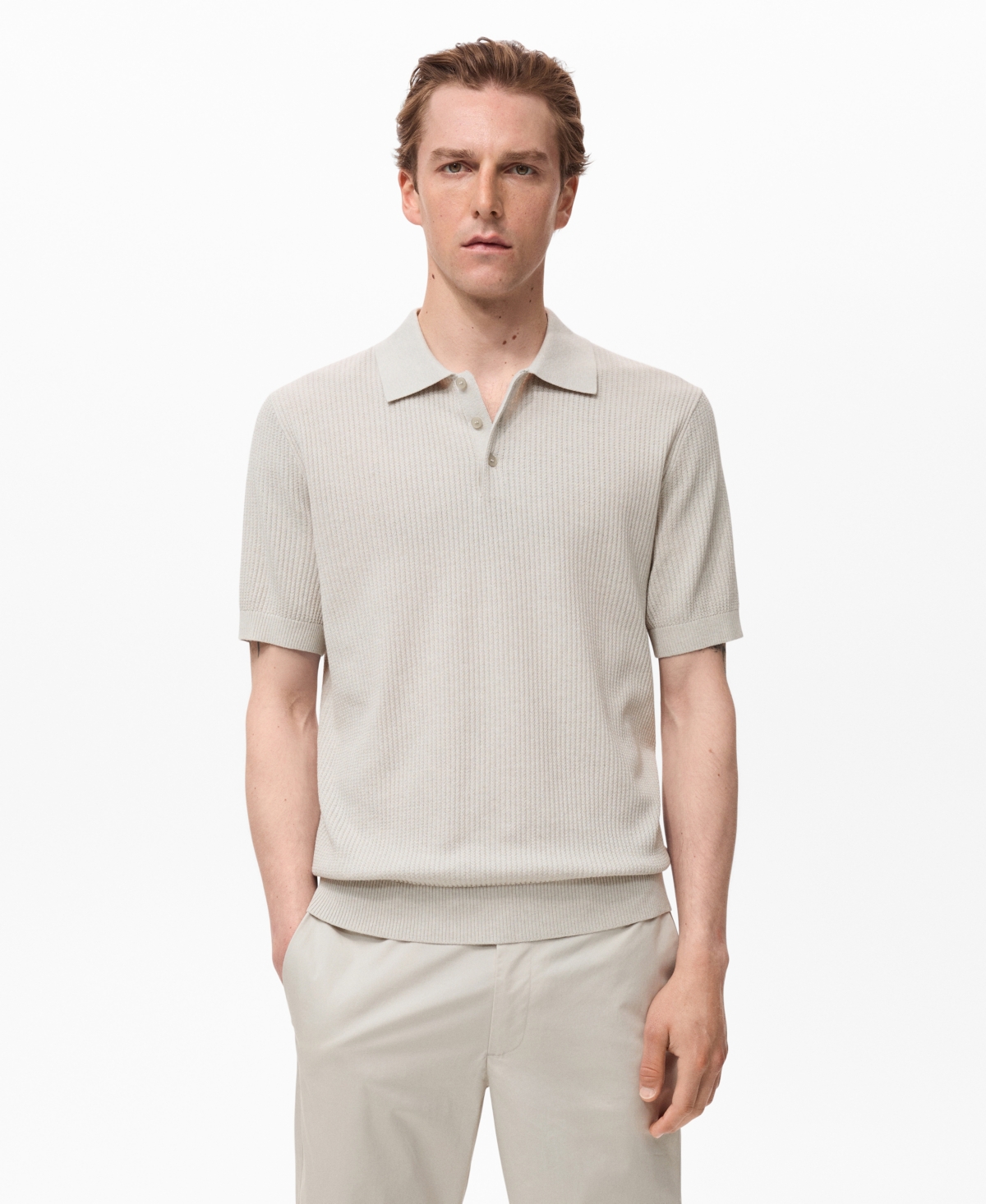 Men's Ribbed Knit Polo Shirt - Navy