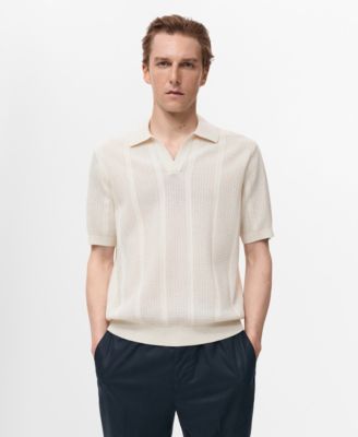 MANGO - Men's Openwork Knitted Cotton Polo Shirt
