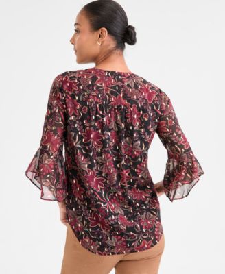 Women's V-Neck 3/4 Flutter Sleeve Top