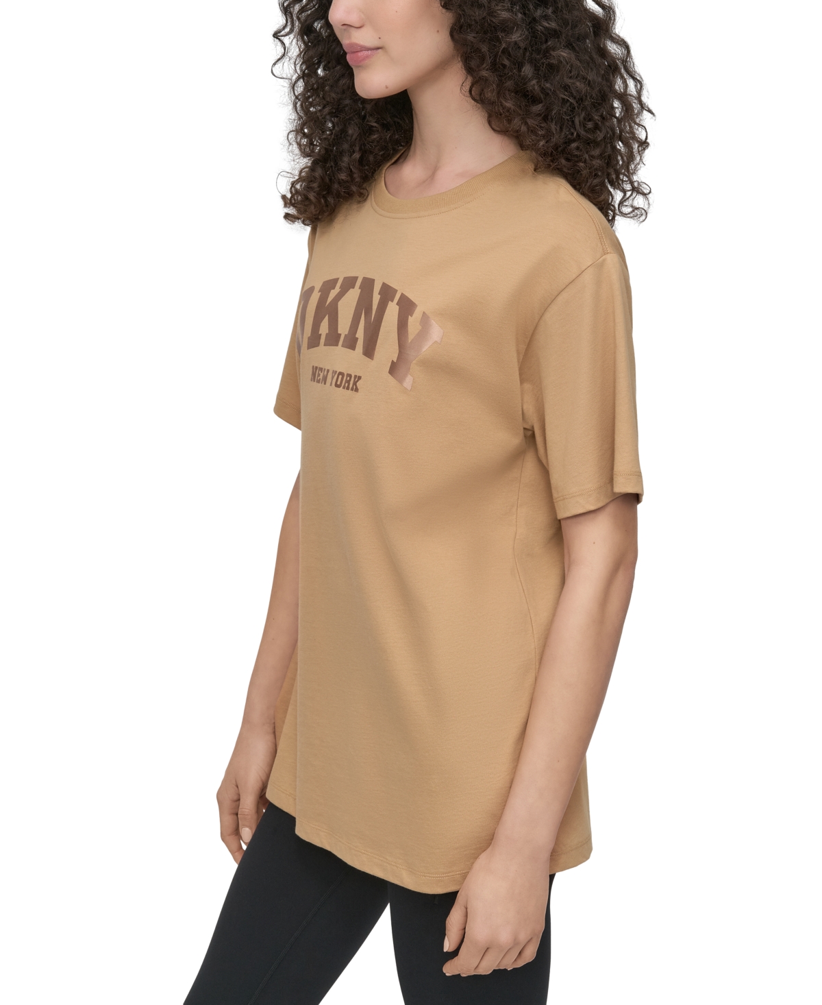 Dkny Varsity Satin Logo Oversize T-shirt In Brown